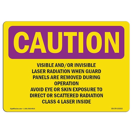Signmission OSHA RADIATION Sign, Visible & Or Invisible Laser Radiation, 24in X 18in, 18" H, 24" W, Landscape OS-CR-D-1824-L-10215
